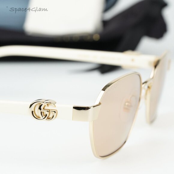 Gucci Women Sunglasses Gold Ivory Pink Geometric GG1593S 0002 BRAND NEW - Picture 4 of 10